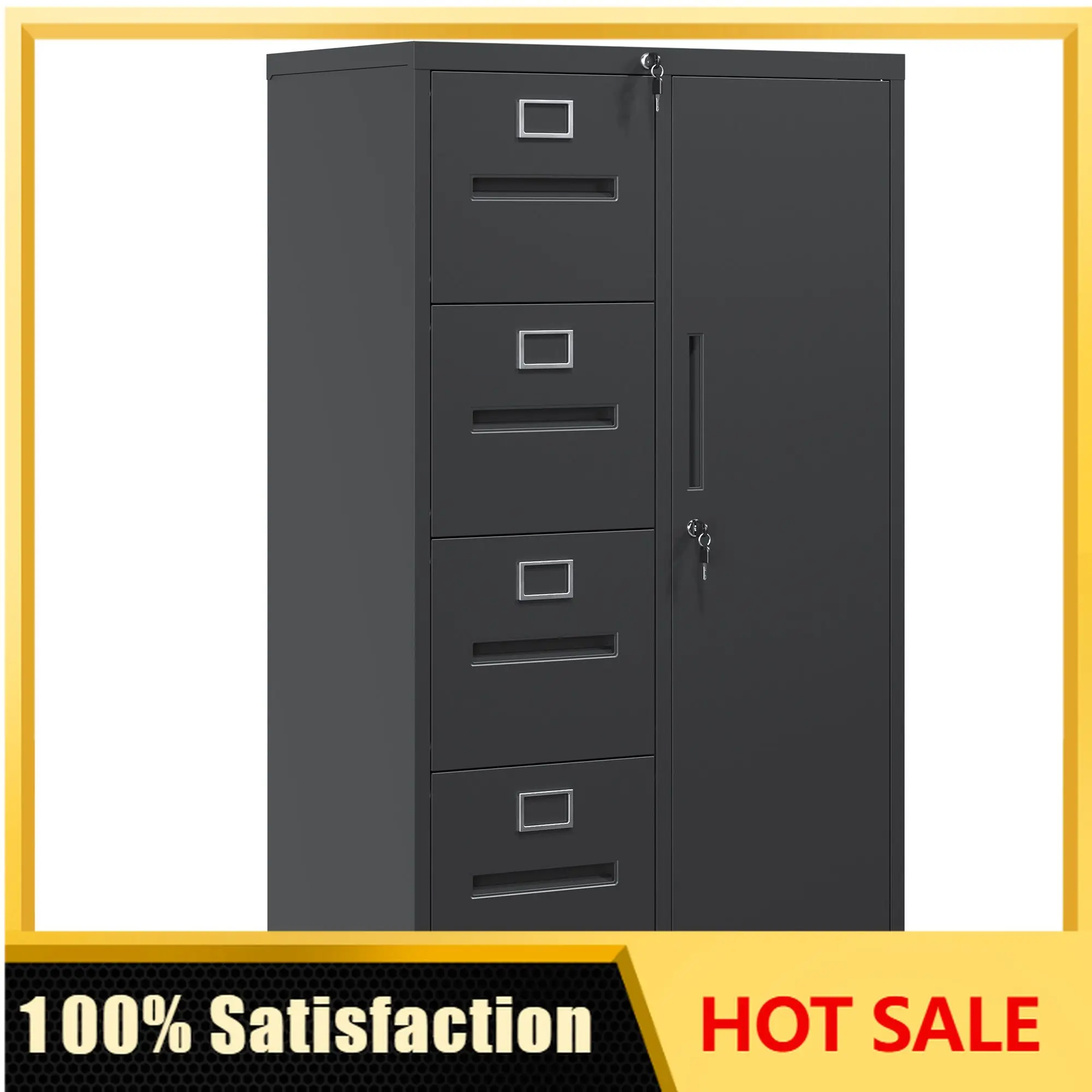 Metal Storage Vertical Filing Cabinet with Lock, Steel File Locker with 4 Drawers and 1 door for School, Living Room, Bedroom, O