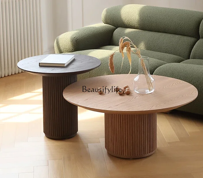 Nordic modern all-solid wood coffee table ash wood round high and low combination size round table