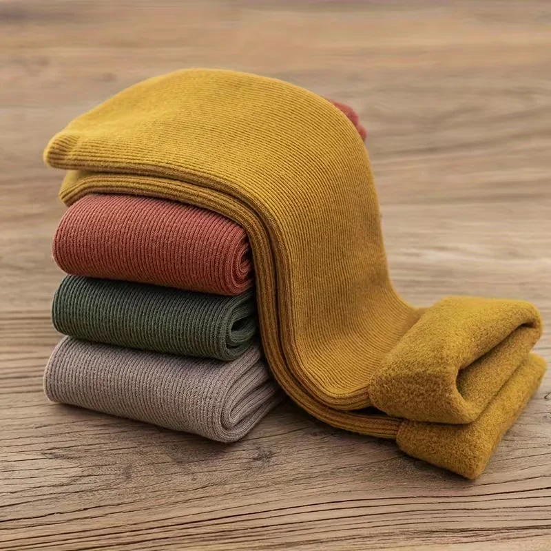 4 Pairs of Women's Winter Elastic Socks with Thickened and Warm Ribbed Texture, Suitable for Casual Daily Outdoor Wear