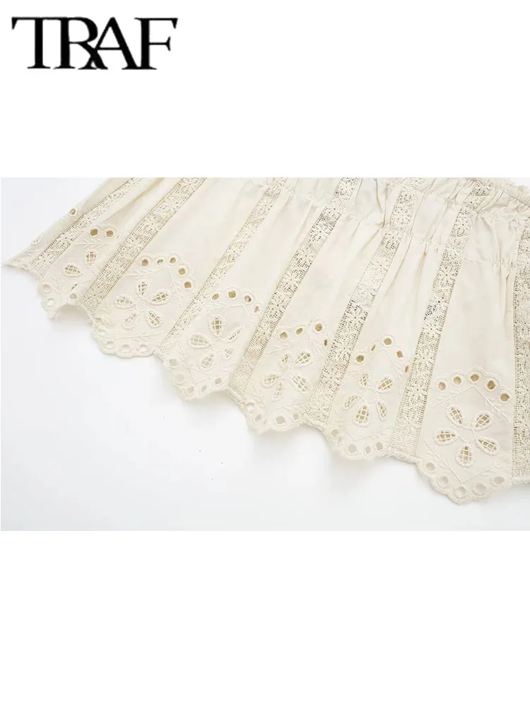 TRAF Summer Woman 2 Pieces Shorts Sets 2024 New Fashion Embroidered Suspender Top Women Suit Two Piece Set Women Outfit