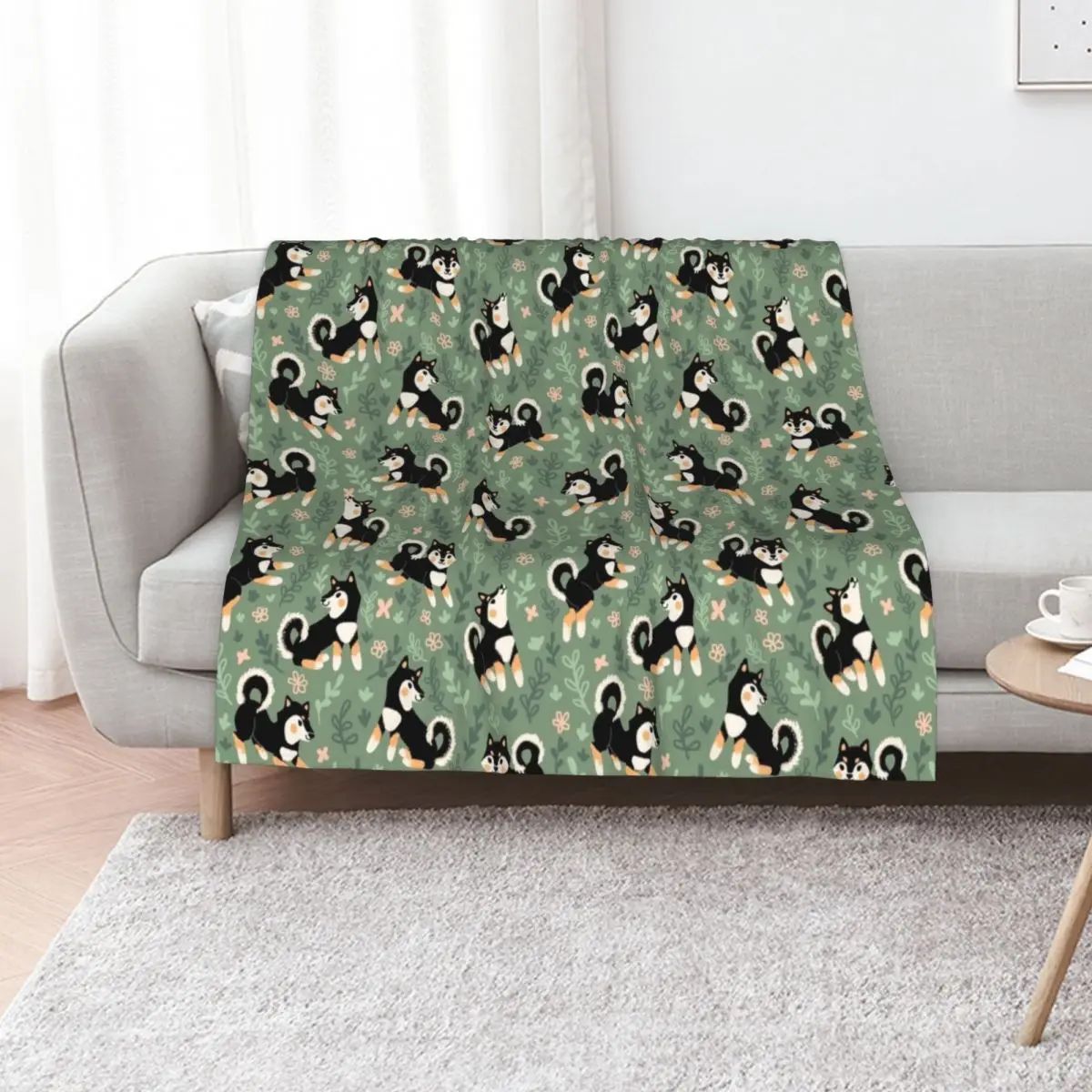 Manta decorativa con diseño divertido de Shiba Inu en negro y marrón claro, mantas para acampar y mudanzas, suave y afelpada, mantas individuales a cuadros.