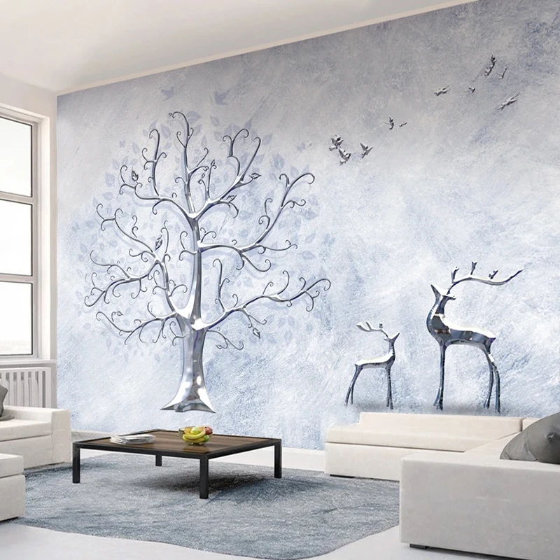 Custom Any Size Wallpaper HD Big Tree Elk 3D Relief Money Tree 3D Jewelry TV Living  Background Wall Mural Room Sticker Decor