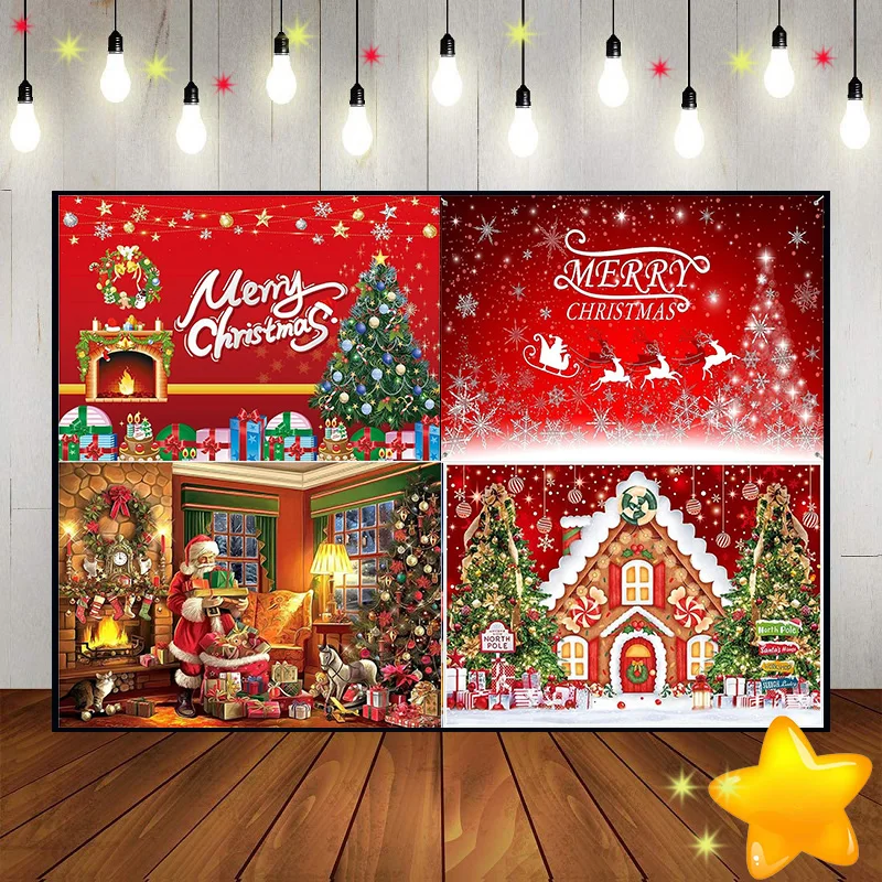 Merry Christmas Xmas Home Photography Backdrops Holiday Family Background Baby Shower Nativity Scene Photo Village Fairy Tales