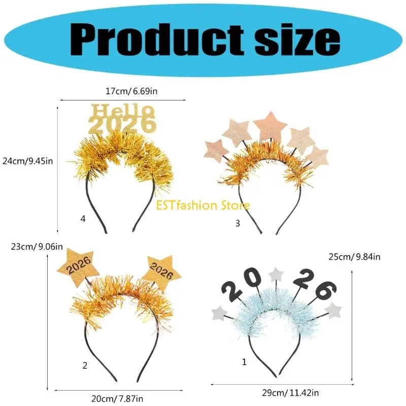Y5GC – bandeau diadème pour nouvel an, cerceau pour cheveux, accessoires coiffure, fournitures fête vacances, cadeaux