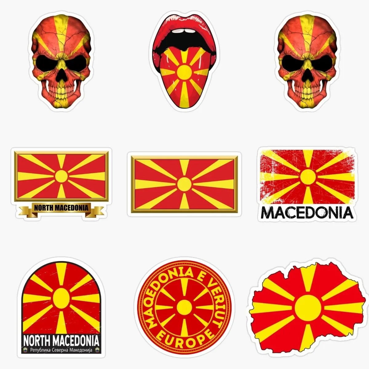 

MKD Macedonia Flag Emblem Skull Creative PVC Stickers for Covered Scratch Decorate Laptop Camper Van Bicycle Car Motorcycle