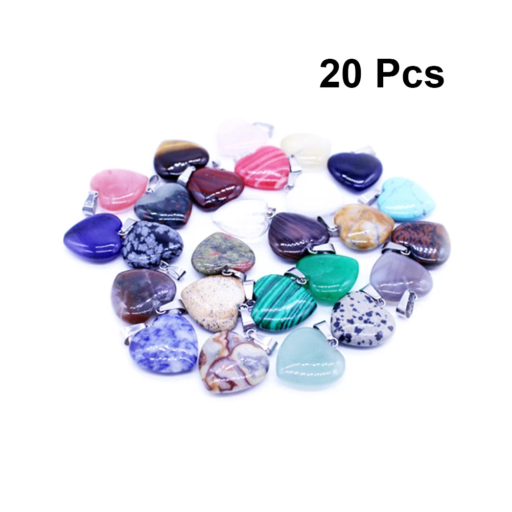 

20 Pcs Assorted Color Stone for Necklace Heart Pendant Natural Hangings Gem Jewelry Making Accessories