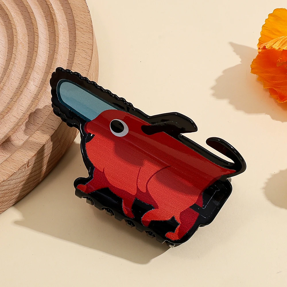 Anime Cartoon Red Chainsaw Creature Hair Claw Clip Style Shark Jaw Hair Accessories For Girl Women