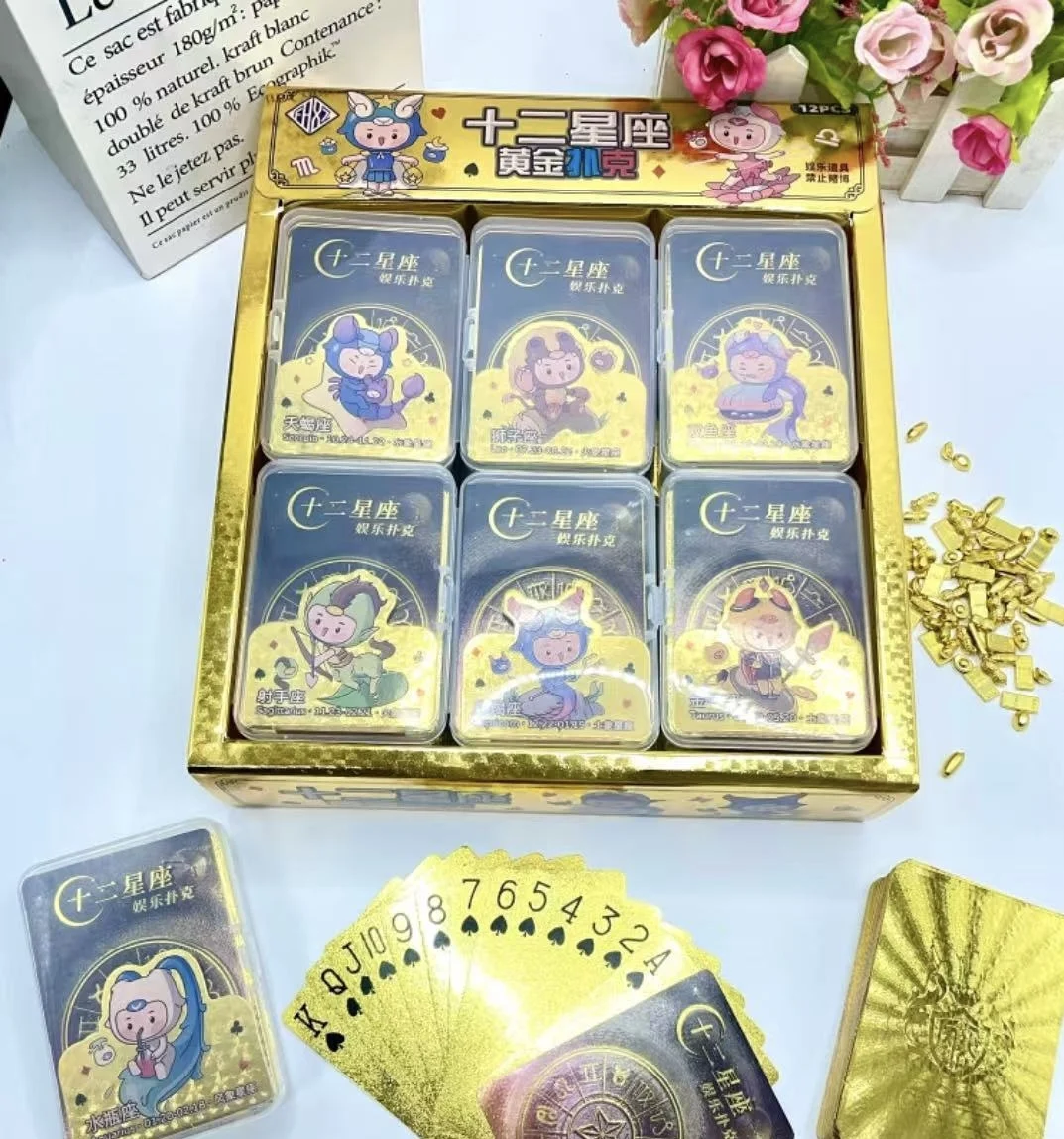 cartas-de-poker-douradas-dos-doze-signos-do-zodiaco-personalizaveis-fabricadas-na-china-tamanho-padrao-material-de-papel-para-entusiastas-de-jogos