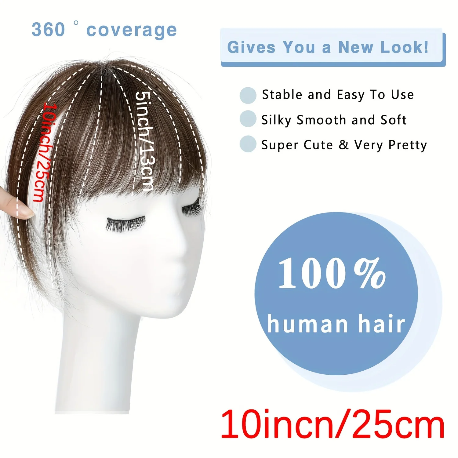 Pony Haarclip In Pony 100% Echt Menselijk Haar Pony 360 ° Clip Op Lucht Pony Haarstukken Gebogen Pony Voor Dagelijks Gebruik (Lichtbruin)