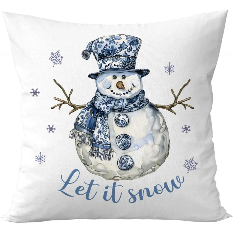 Christmas pillowcase blue and white winter snowman pillow sofa bedroom living room lathe