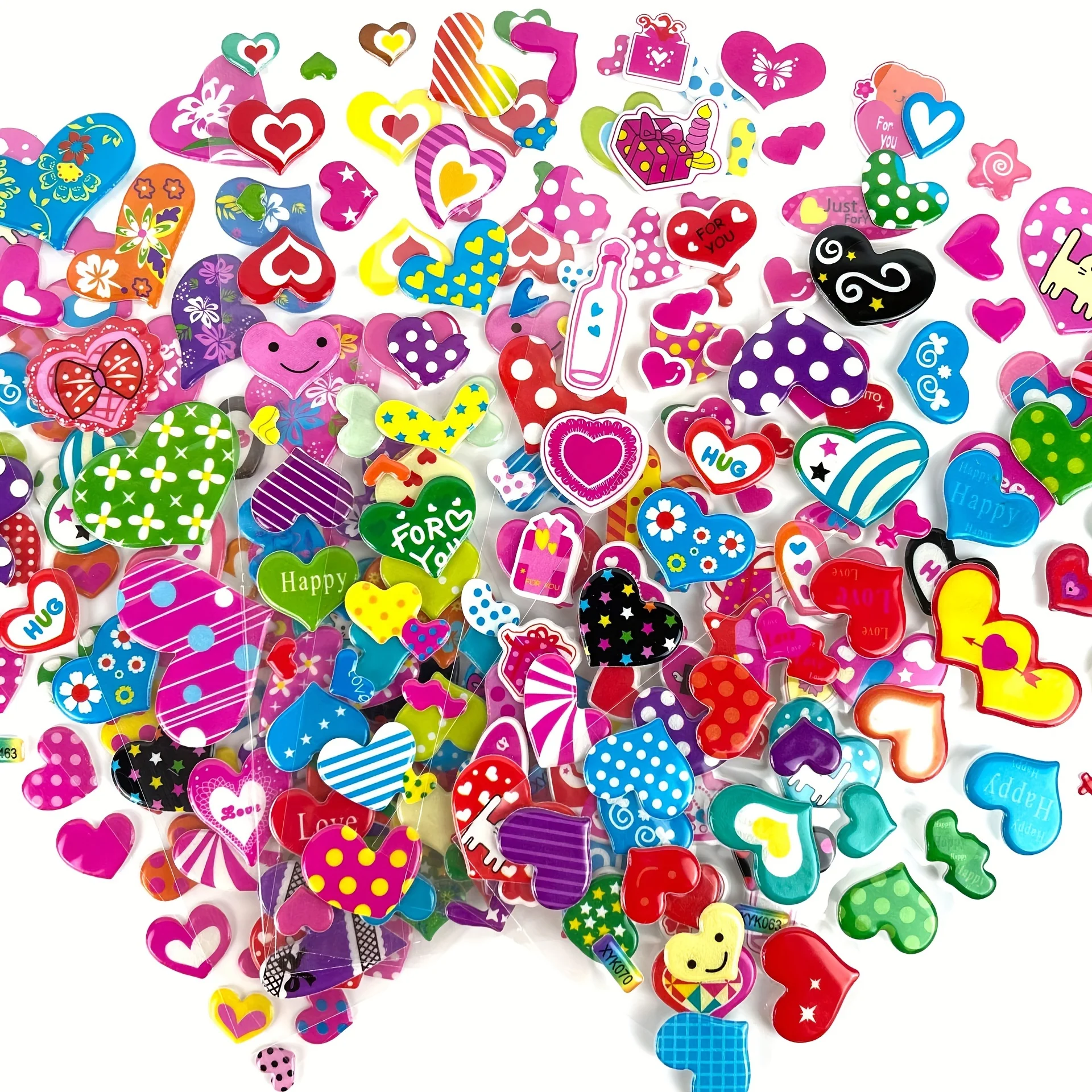 12 Blatt/Packung Rosa 3D-Aufkleber, Herzförmige Blasen-Sticker, Belohnungs-Aufkleber zur Dekoration