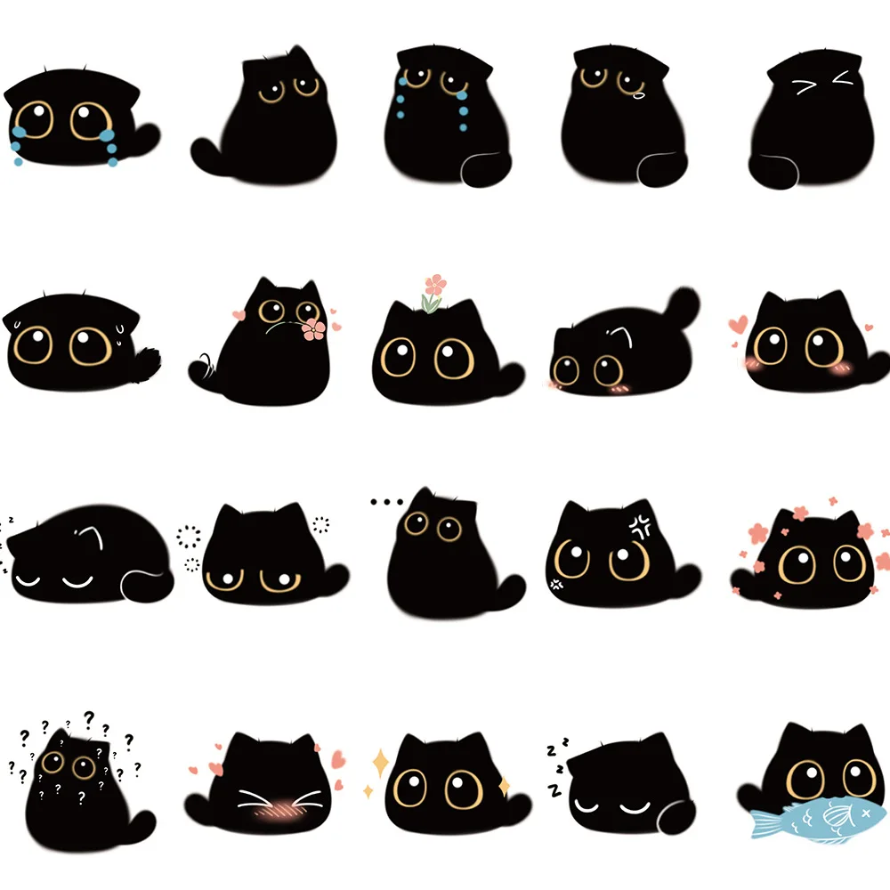 40PCS Black Cat Cute Kawaii Stickers Vintage For DIY Notebook Guitar Scrapbooking Motorcycle Laptop Luggage Graffiti Decals