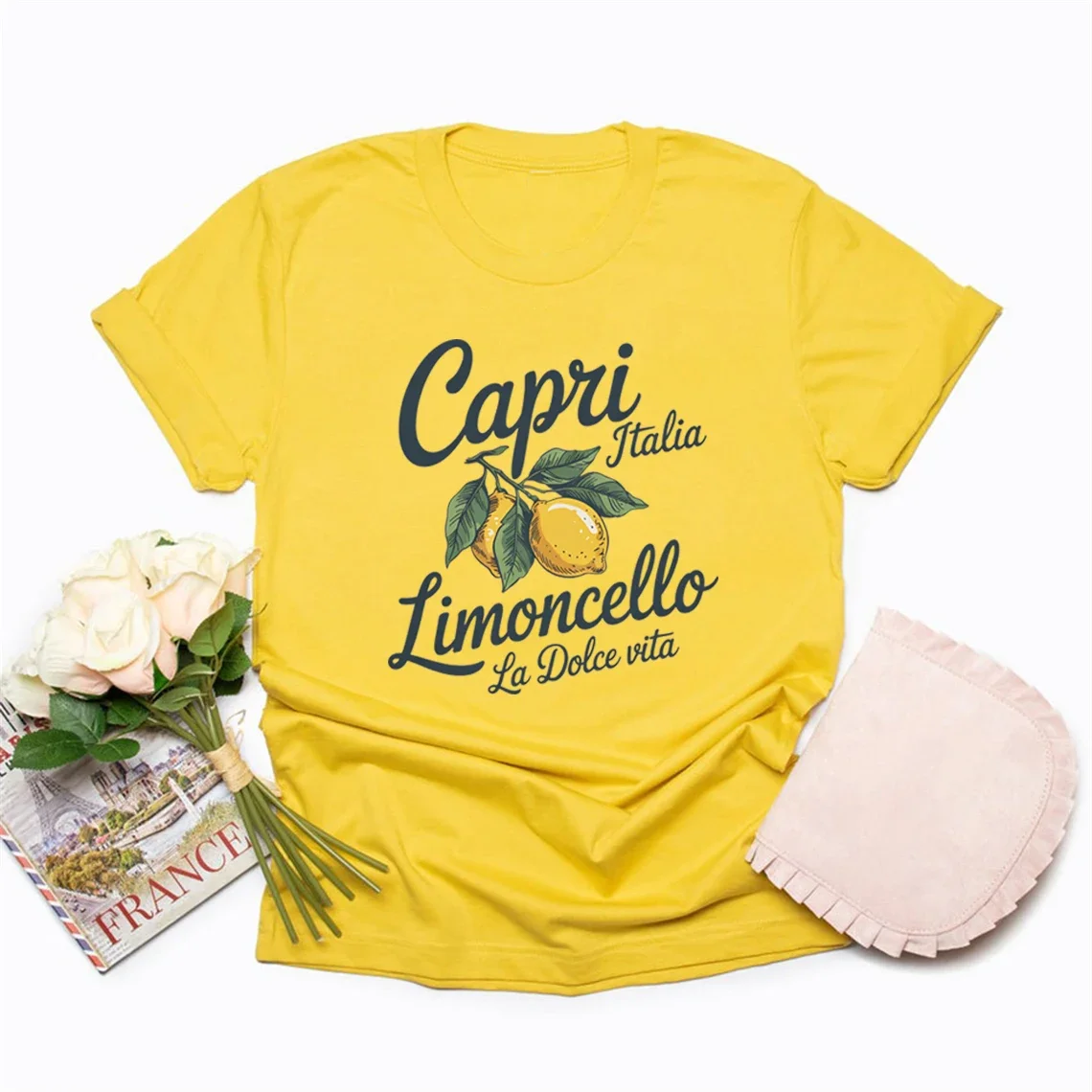 Limoncello T-shirt Capri Italy Shirt Women Short Sleeve T-shirts Italian Lemon Graphic T Shirts Summer Fruit Tee Female Clothing