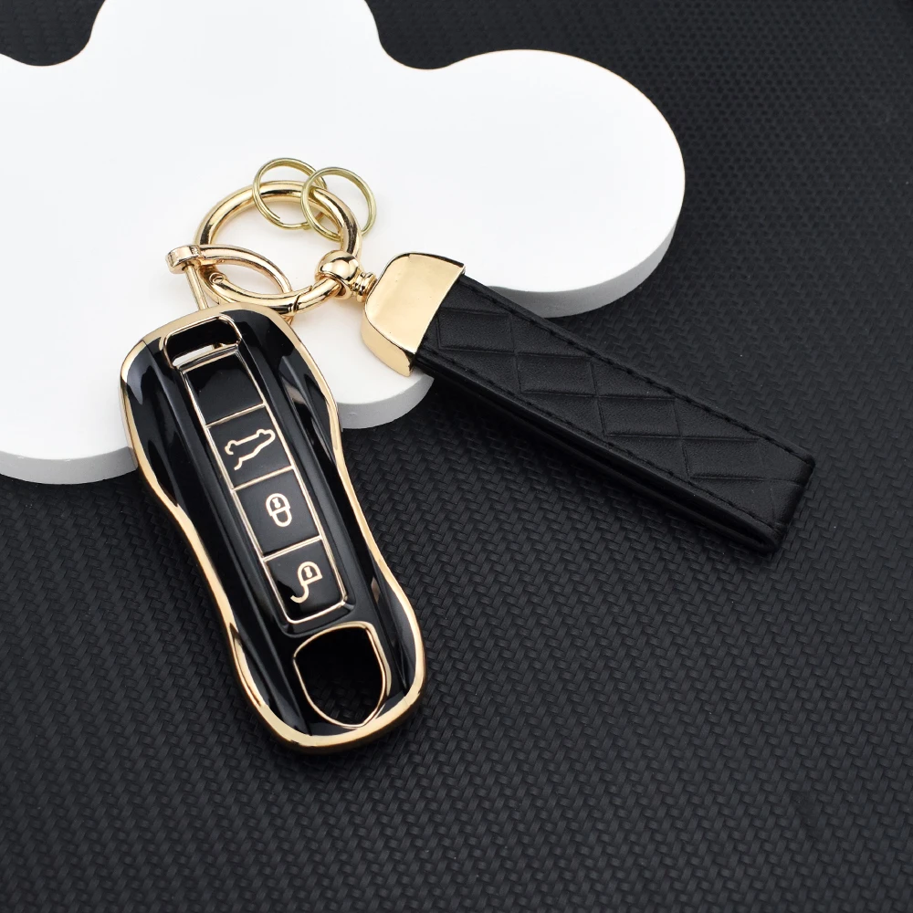 Soft TPU Key Fob Case for Porsche Cayenne Macan Panamera 971 - Fits 4 GTS Turbo 4S Protective Shell Keychain Accessory
