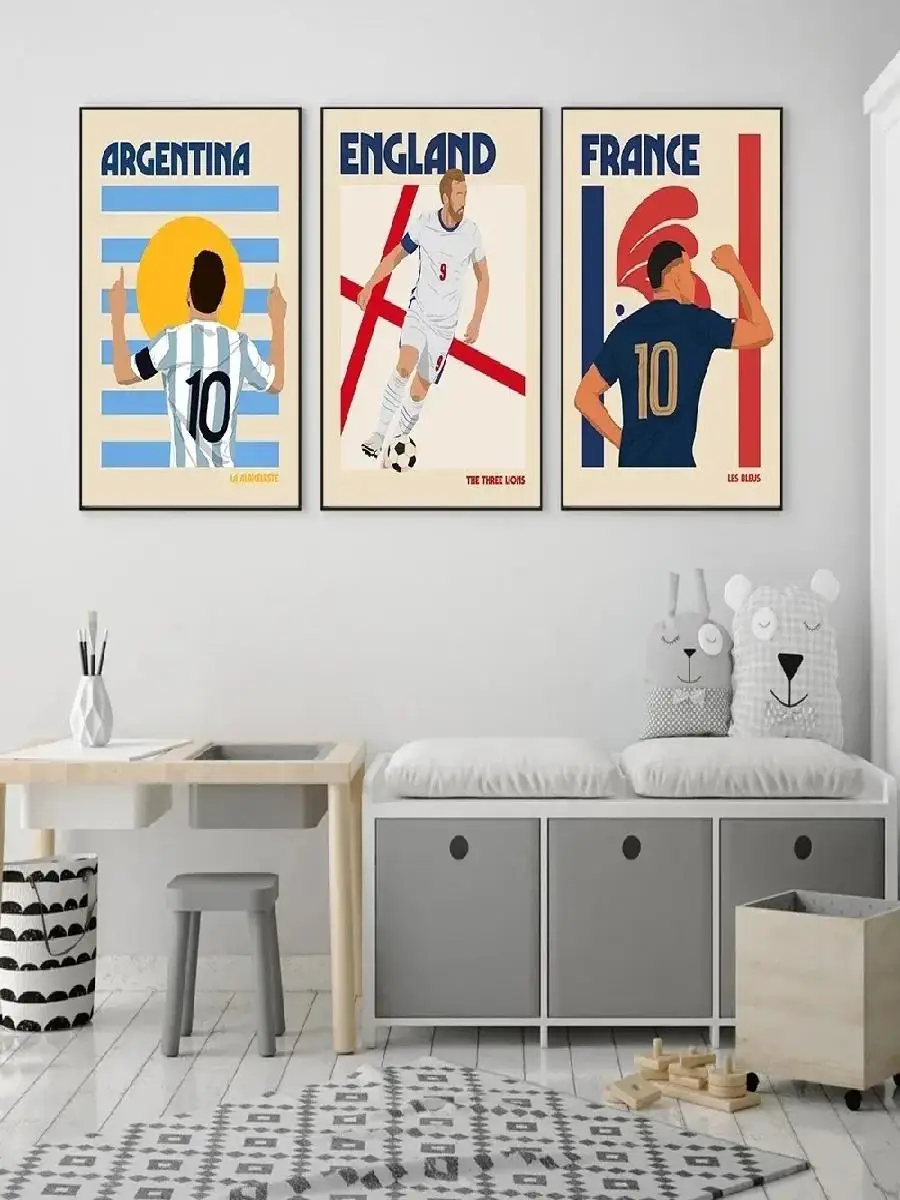Retro Football Wall Art Canvas  England Brazil France Argentina Portugal  Colorful Boy Fan Sports Poster  Home Decor for Living