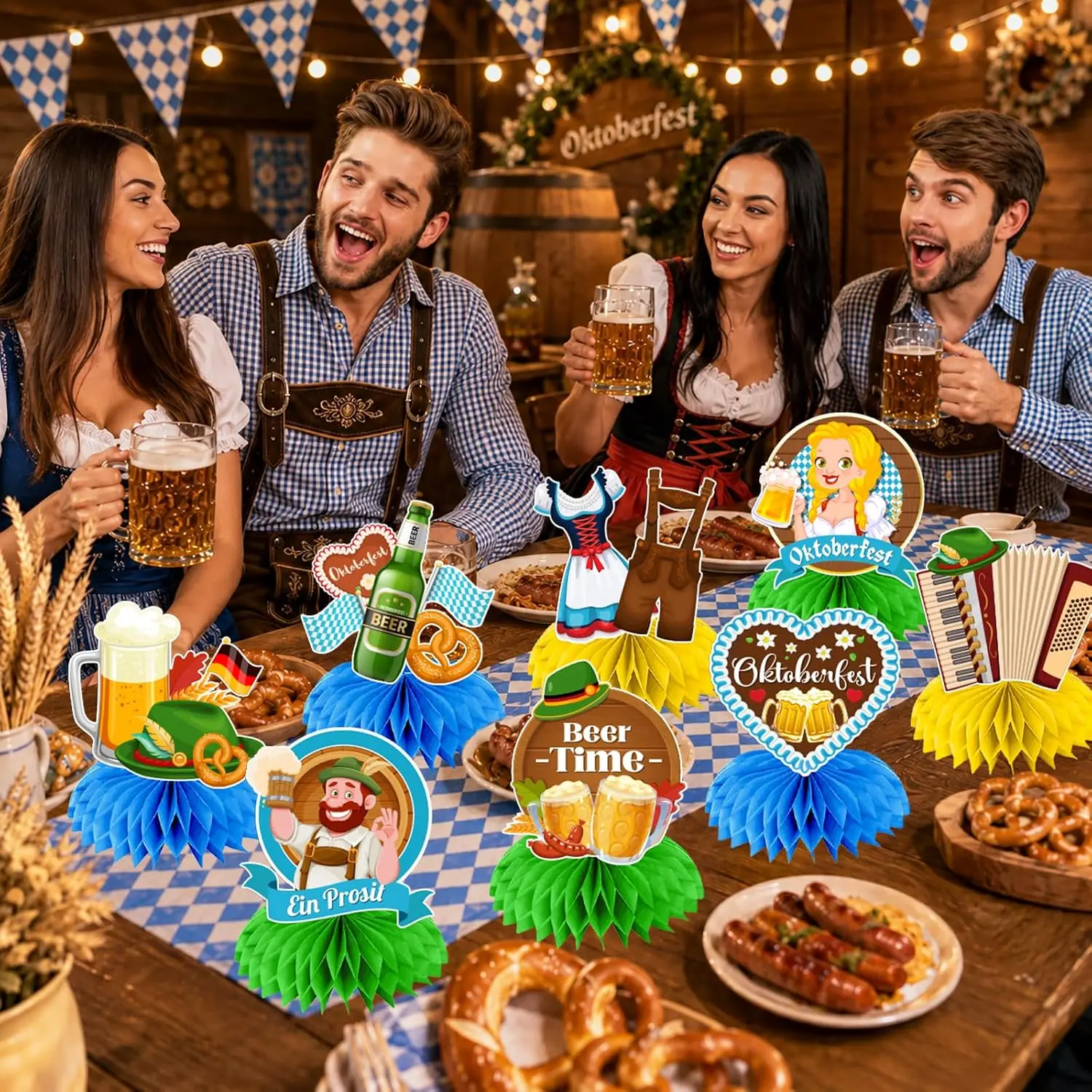 Oktoberfest Table Centerpieces 12Pcs Bavarian Blue Beer Theme Party Decorations German Munich Festival Supplies
