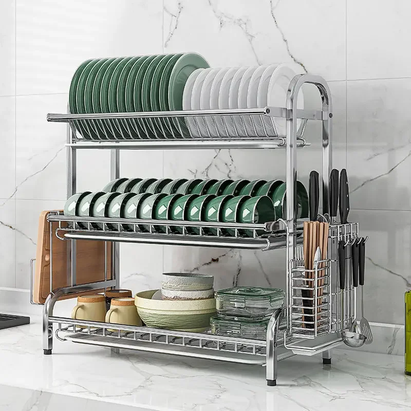 

304 Stainless Steel Dish Rack Drain Rack Drying Filter Tableware Storage Box Dishes Dishes Supplies Kitchen Racks 3 Layers