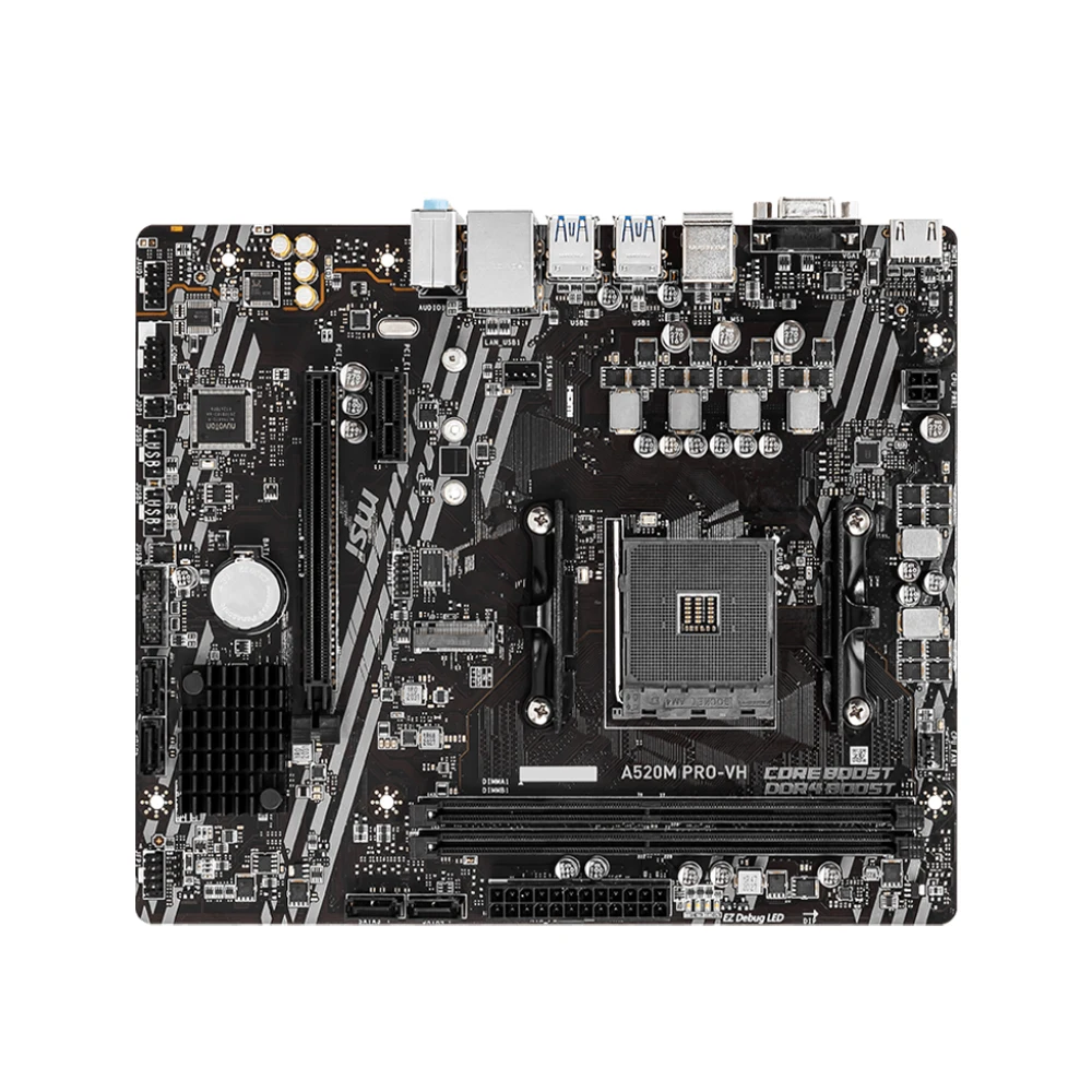 MSI A520M PRO-VH Motherboard Supports AMD Ryzen 9 5950X 5900X Ryzen 7 5750GE CPU AMD A520 Chipset 2x DDR4 memory 64GB Micro-ATX