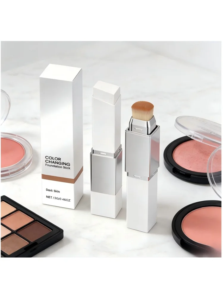 Stick de fond de teint changeant de couleur, imperméable, résistant à la transpiration, éclaircissant, couvrant, correcteur 2 en 1, pinceaux de maquillage
