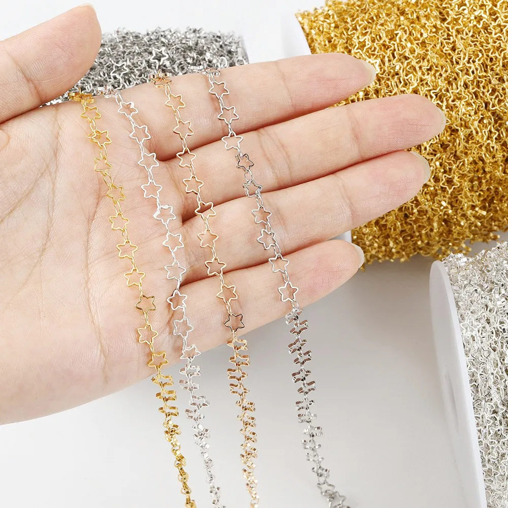 Hollow Out Five-pointed Star Metal Chain Silver /Gold 1 Meter Pure Copper High-temperature Color Preserving Star Chain