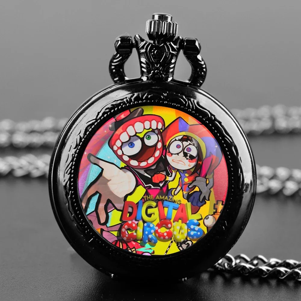 

The Amazing Digital Circus Glass Dome Pocket Watch with Chain Necklace Vintage Quartz Pendant Watches Mens Women Gift