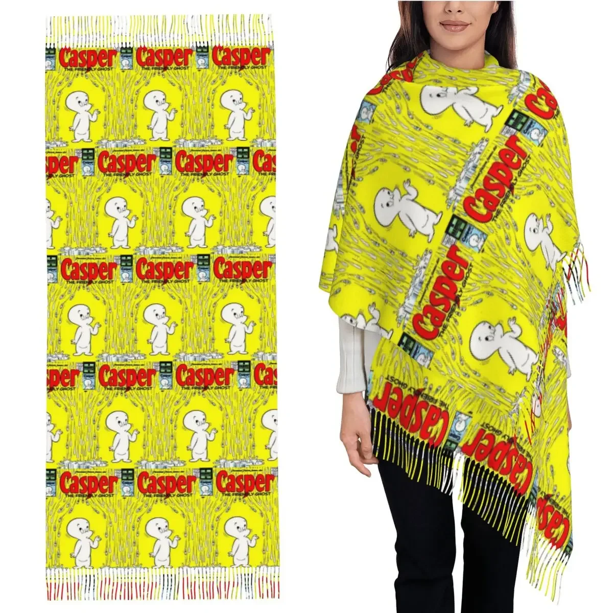 

Женский шарф The Friendly Ghost Casper, шарфы с кисточками, мягкие теплые шали и накидки, большая осенне-зимняя шаль