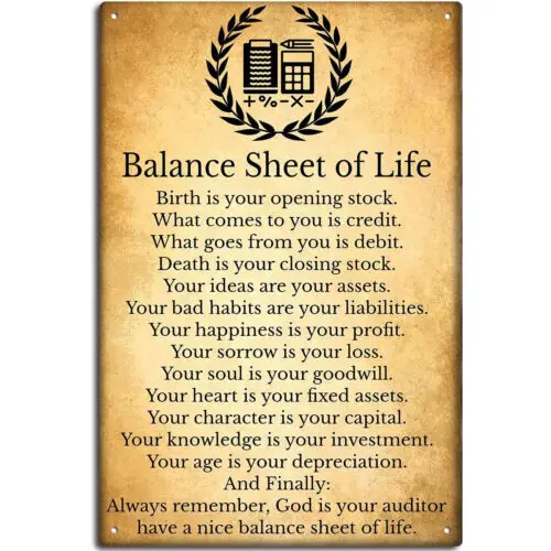 1P,Vintage Accountant Accounting Balance Sheet Of Life Wall Art Print For Home 12X8