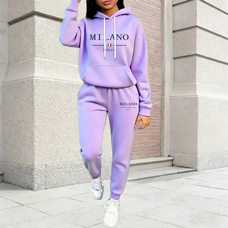 Fashion Women's Outfits Casual Hooded Sweatshirt Sweatpants 2 Pcs Suit Sports Jogging Clothes AutumnWinter Warm Woman Pants Sets