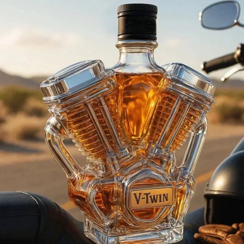 Motorcycle Engine Bottle Vintage Motorcycle Glass Decorated V-type Twin-engine Whiskey Sober Barware New V8 Whiskey Bottle