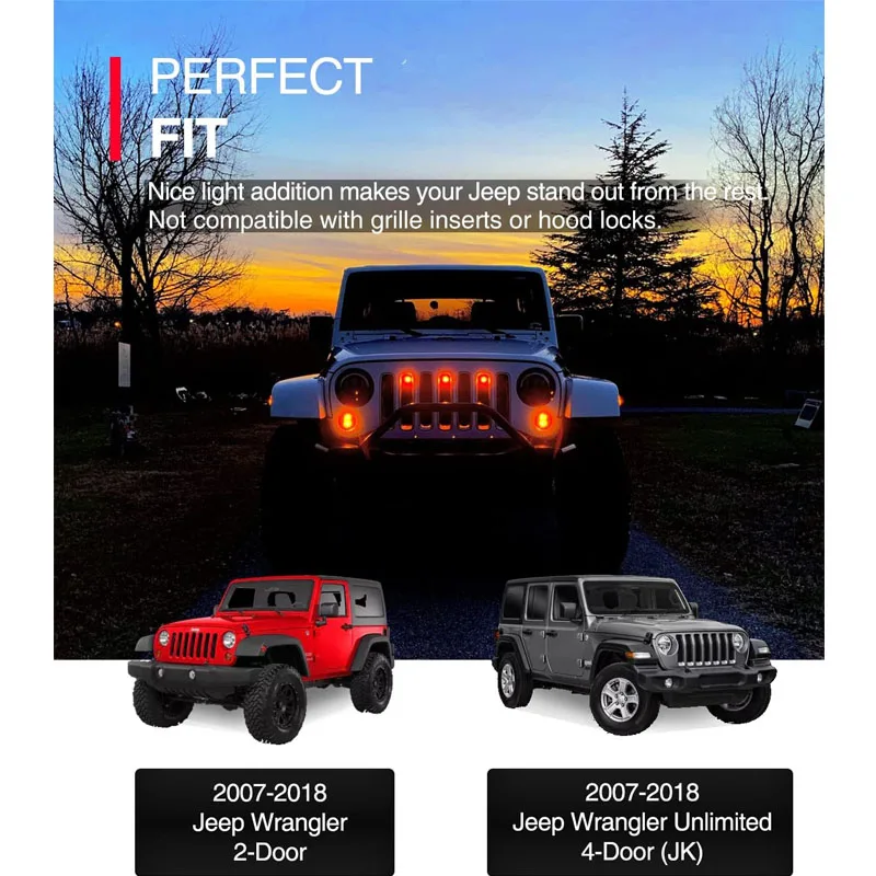 Car Pre-Runner LED Grille Light Bar Kit for 2007-2018 Jeep Wrangler JK 2-Door/Unlimited 4-Door (JK), Plug & Play Waterproof