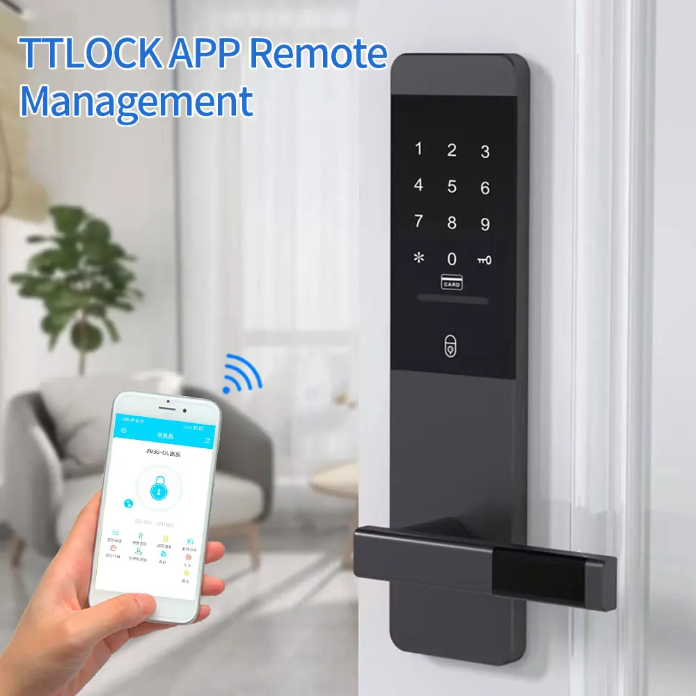 TTLOCK-Serrure de porte intelligente Bluetooth, déverrouillage à distance par téléphone, carte RFID magnétique, mot de passe temporaire, mot de