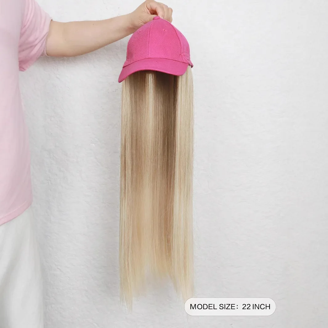Baseball Cap with Hair Extensions Synthetic 22inch Straight Hairstyle Adjustable Wig Hat Attached Hairpiece for Woman Girl image 5