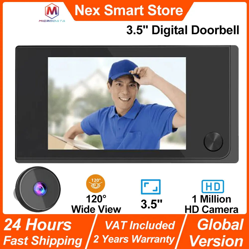 Cámara con timbre MicroData de 3,5 pulgadas, 120 °   Pantalla HD de 1 millón de visión amplia, mini visor de puerta digital inteligente, mirilla electrónica de ojo de gato