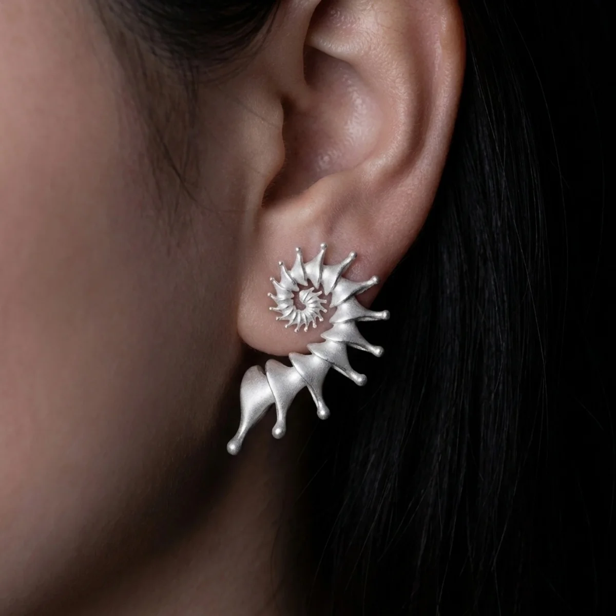 Matte Silver Color Spiral Conch Stud Earrings For Women Men Boho Trendy Summer Beach Stereo Ocean Shell Earrings Fashion Jewelry