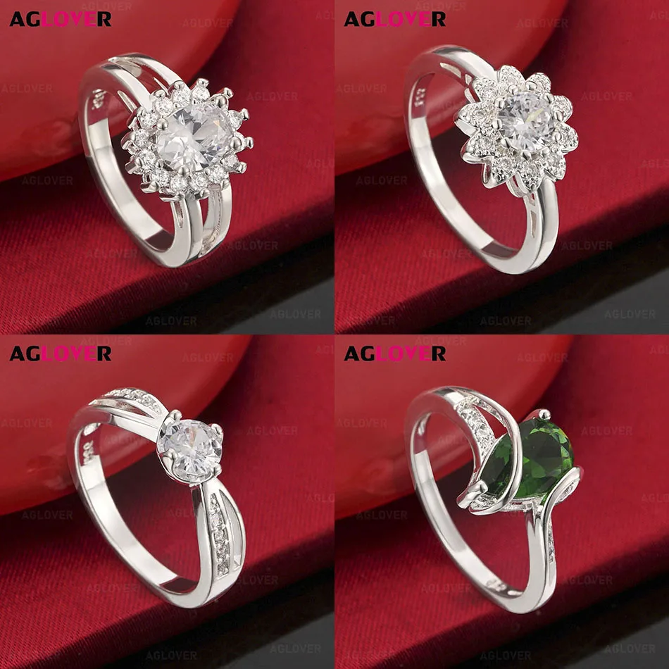 

AGLOVER 925 Sterling Silver 7-10# Flower Zircon Ring Charm Ring Women's Party Engagement Jewelry