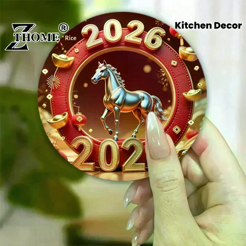 Fridge Magnet - Happy New Year 2026 Spring Festival Decor With Red Envelope Horse And Lantern Sturdy Kitchen Home Decor