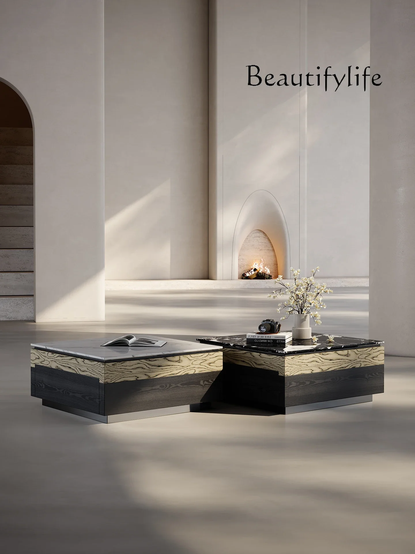 

kk Luxury stone square coffee table combination living room home high-end Italian minimalist light luxury high-end coffee table