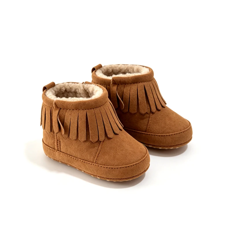 Winter Baby Snow Boots Warm Fleece Lined Soft Sole Non-Slip Suede Fringe Booties Infant Toddler First Walker Boys Girls 3-12M view 4