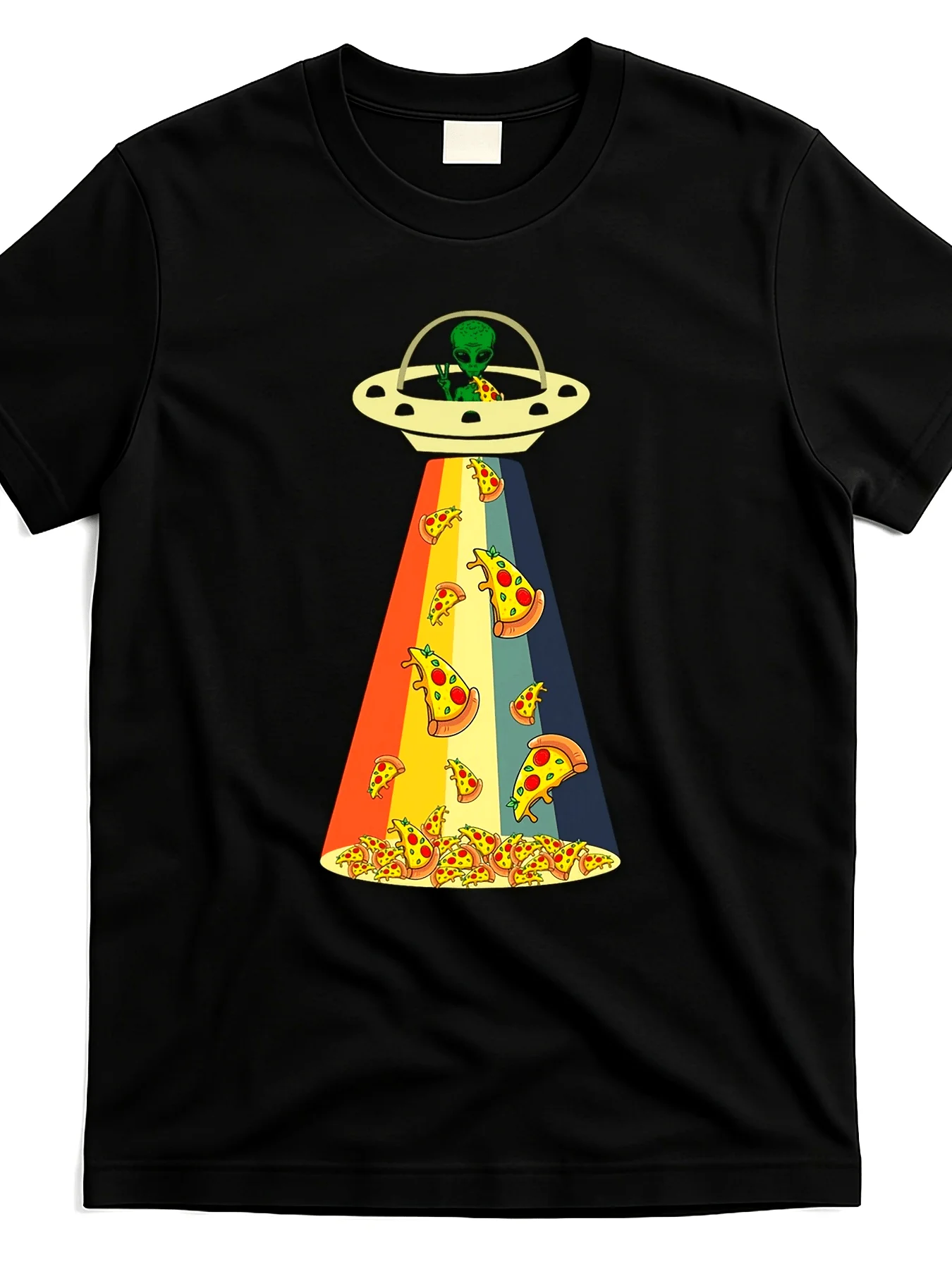 Men'S Casual Short-Sleeve T-Shirt Featuring a Humorous Graphic of an Alien Enjoying Pizza, Perfect for Everyday Wear And Sports Activities. This Playful Print T-Shirt Offers a Comfortable Fit