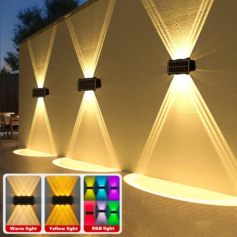 Lámpara Solar de pared 4/6/8LED, iluminación luminosa arriba y abajo, luz decorativa impermeable para exteriores, para jardín, balcón, patio, pared