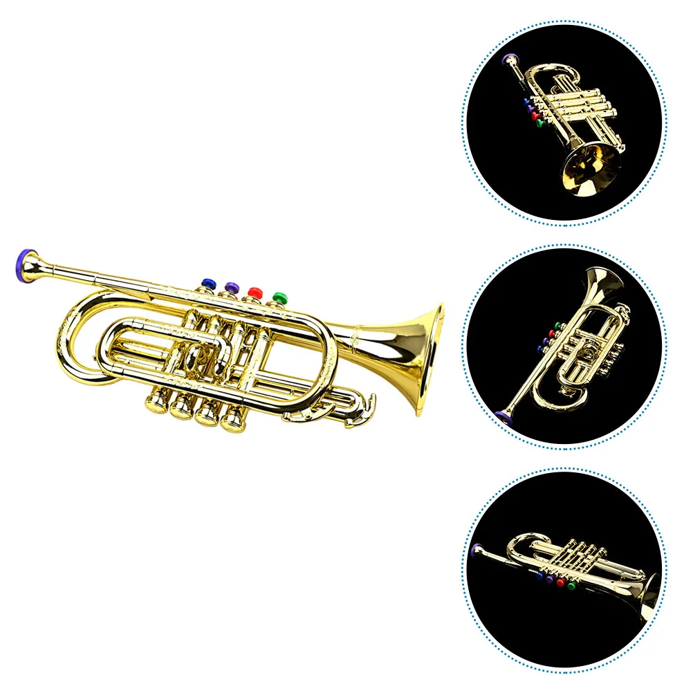 Band Instruments ของเล่นจําลองลําโพงของเล่นเด็กดนตรีของเล่นเด็กปริศนาจําลองทรัมเป็ตพลาสติกสีทอง