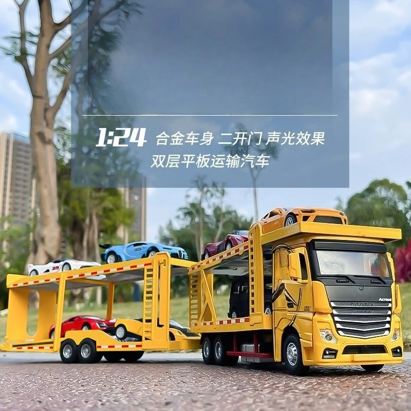 1:24 Truck Double layered flatbed transport vehicle alloy model toy gifts