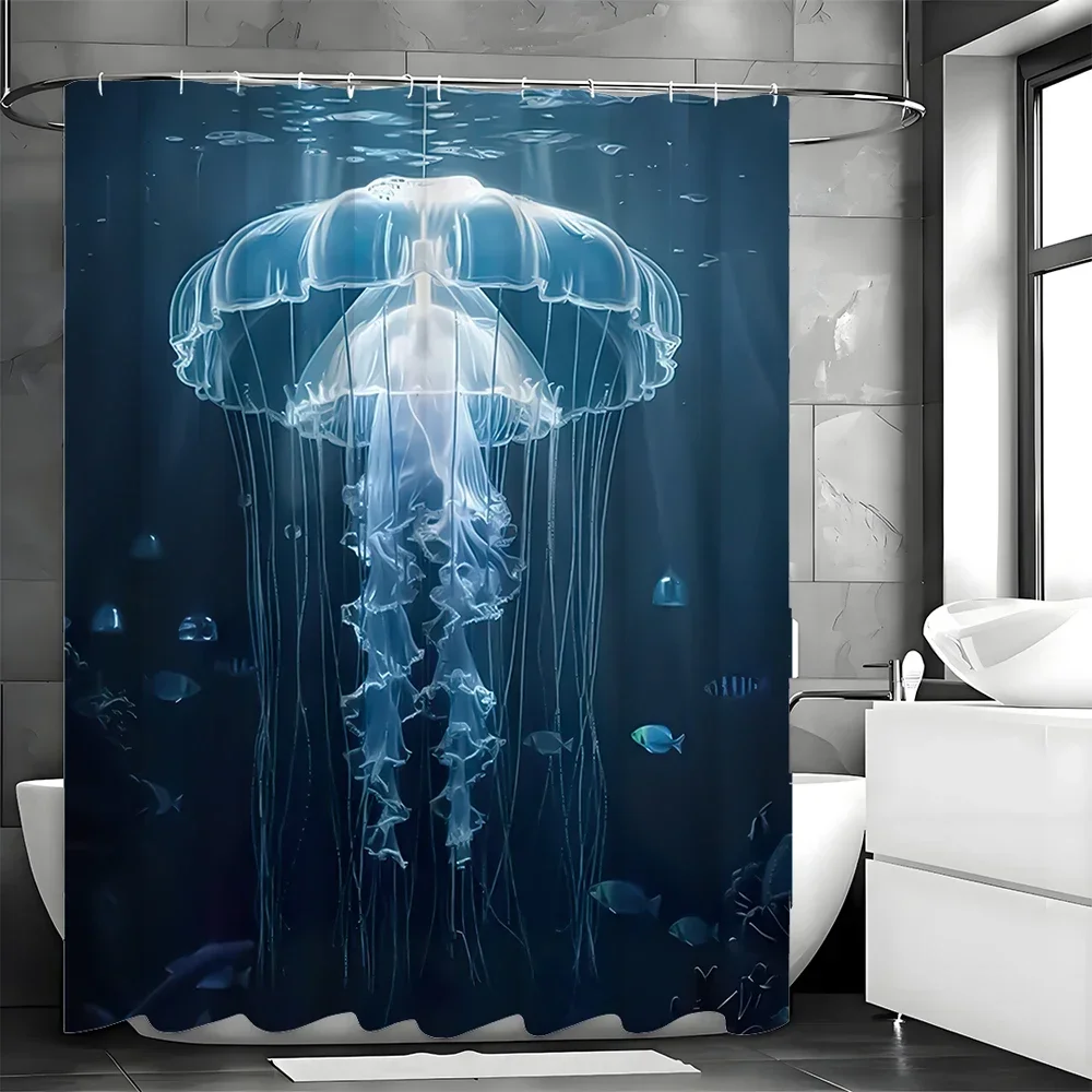 

Занавеска для душа с океанской медузой, декоративная занавеска для душа в ванной комнате, водонепроницаемая занавеска для душа с крючками