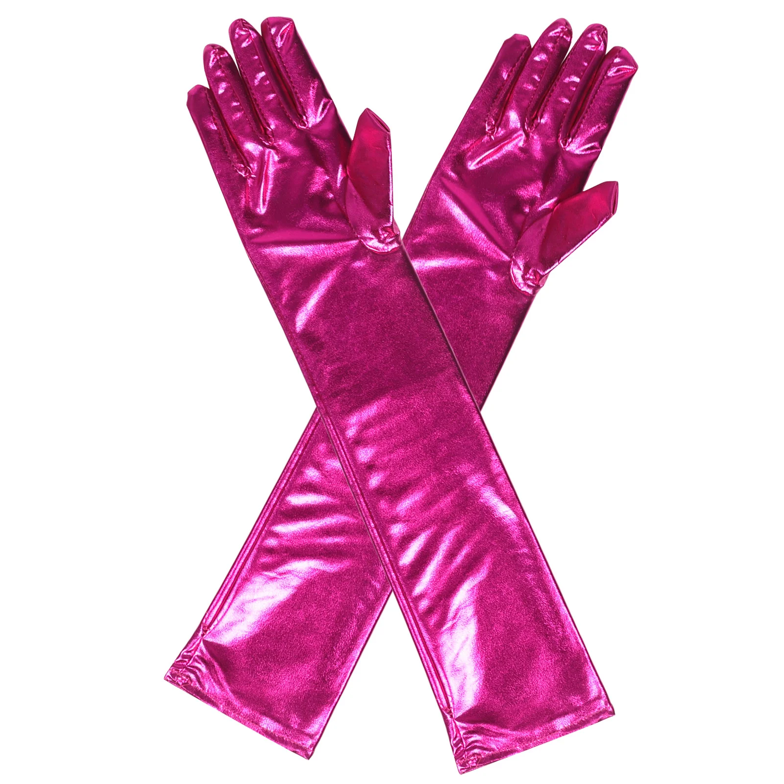 

1Pair Rosy Patent Fake Metallic Long Opera Gloves Elbow Length Shiny Spandex Party Costume Dance Cosplay Gloves