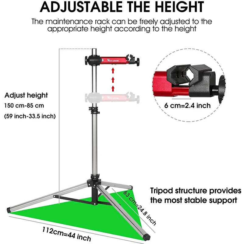 WEST BIKING Professional Bike Repair Stand with Tool Tray Foldable Adjustable Wash Rack MTB Road Bicycle Maintenance Workstand