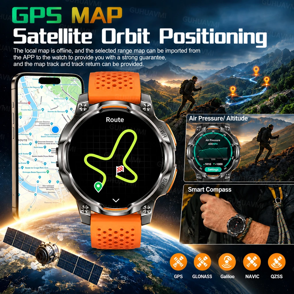 Nowa technologia 2026, zegarek sportowy z wbudowanym GPS, przeznaczony do użytku na zewnątrz, dla mężczyzn, bateria 1200 mAh, kompas, wysokościomierz, wodoodporność 5 ATM, model T-RX4. — zdjęcie produktu 3