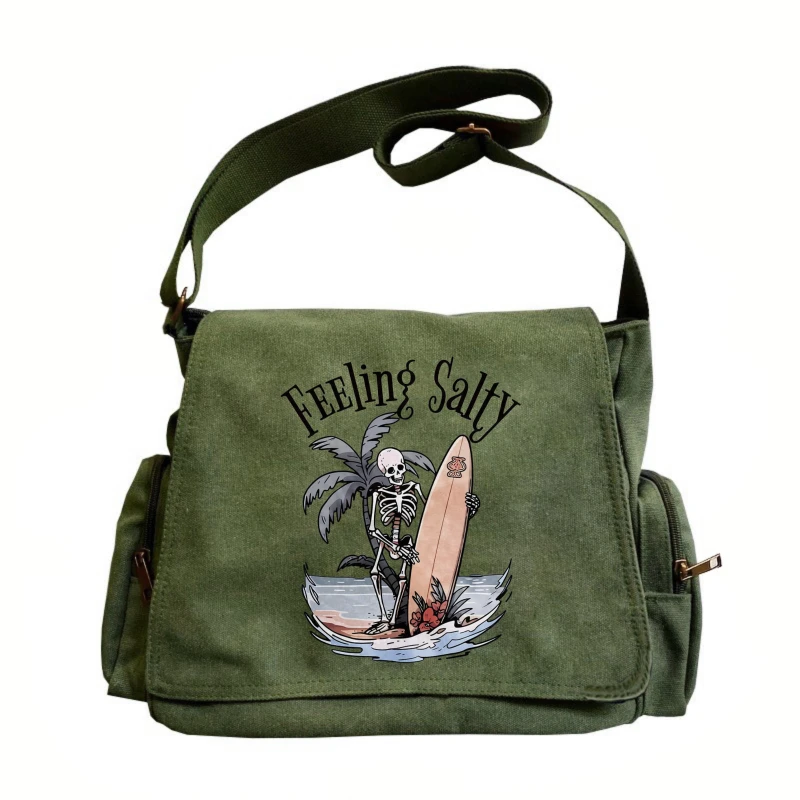 

Vintage Canvas Skeleton Print Men's Messenger Bag Large Capacity Women's Crossbody Bag Shoulder Bag