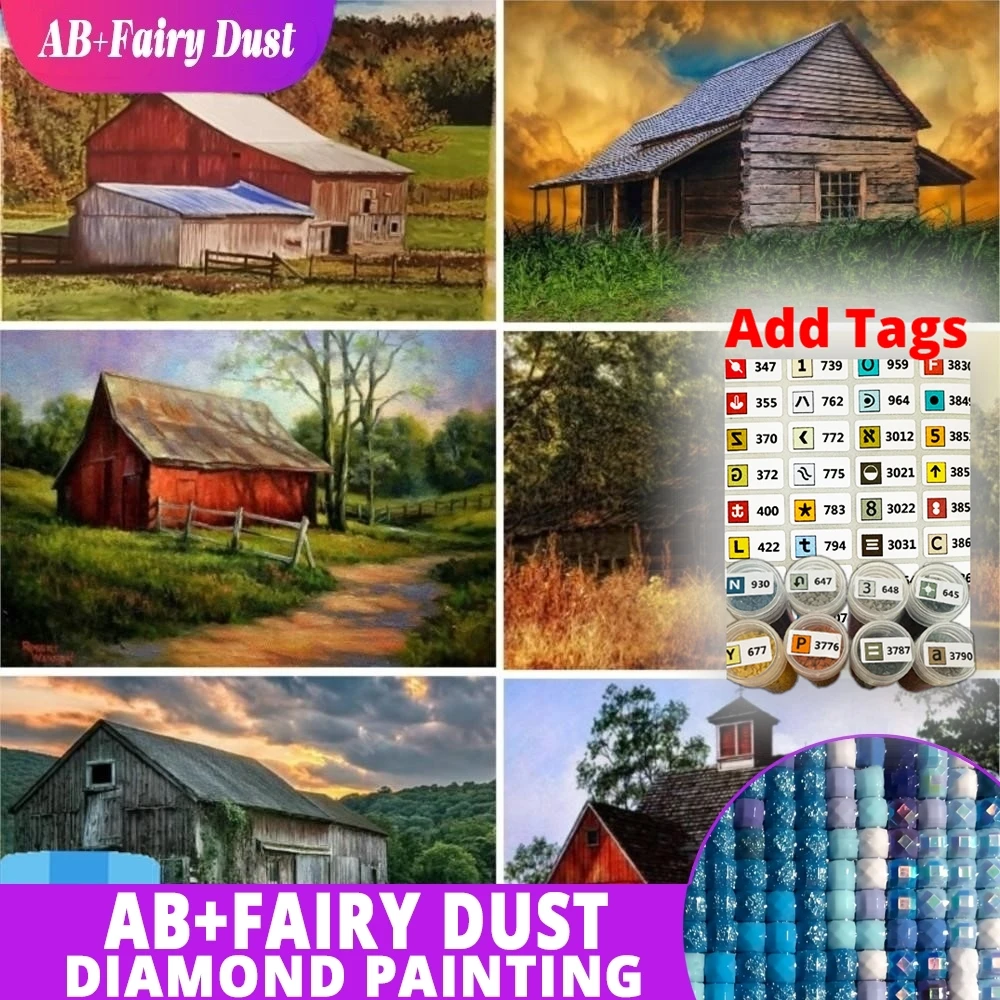 

With Symbol Sticker AB Fairy Dust Diamond Painting Autumn Country Old Barns Full Embroidered Mosaic Cross Stitch Homeware Christ