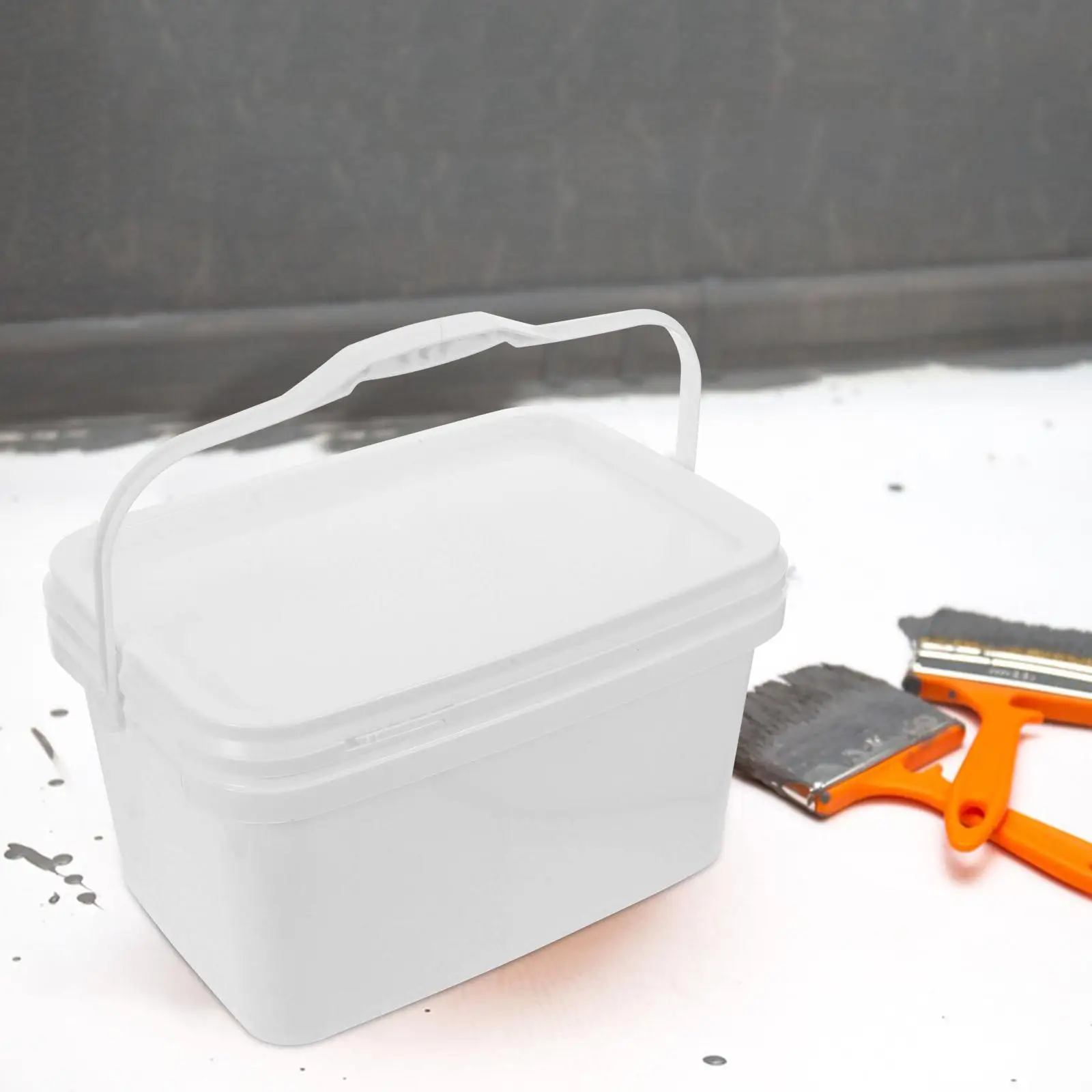 Paint Bucket 0.8 Gallon White Container Lid 3L Rectangular Hand held Wide mouth PP Material Lightweight Storage