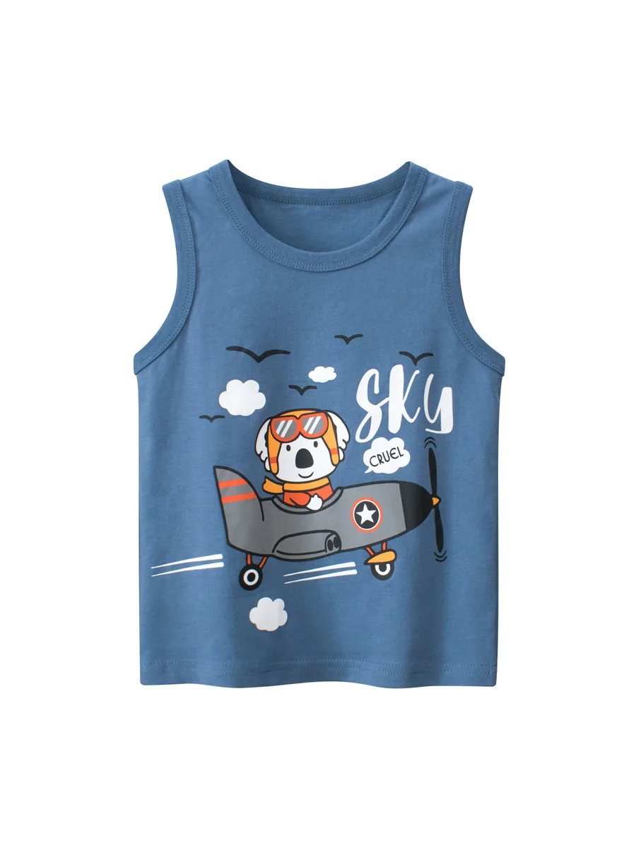 2-9 Years Baby Boys Summer Cotton T-shirt Sleeveless Cool Tops New Baby Boys Kids Clothes Cartoon Dinosaur Tees